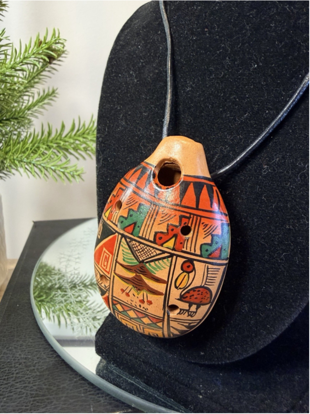 Ocarina Peru Flute Hand Painted Vtg Whistle Handmade 7 Hole Musical Instrument